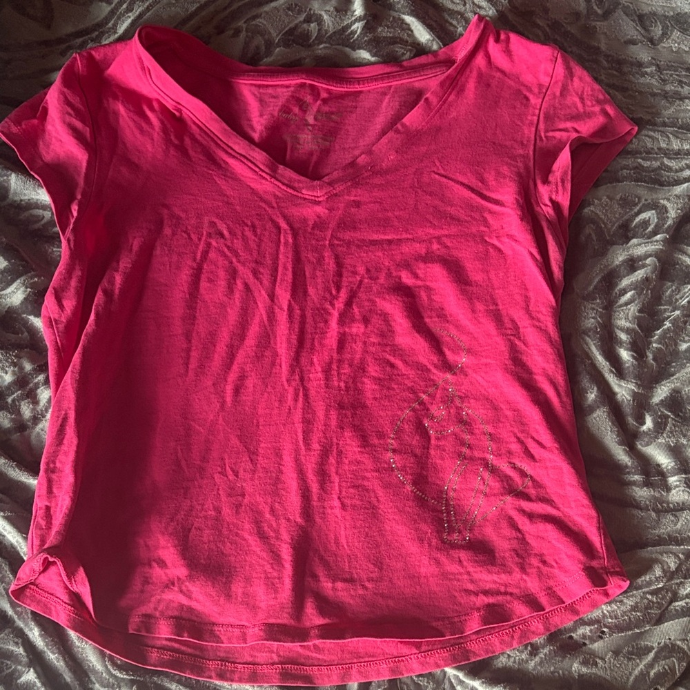 Baby Phat Women's V-Neck Short Sleeve Tee - Hot Pink